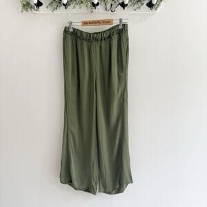 anthropologie Saturday Sunday Green Satin Wide Leg Pants Pull On Small CP